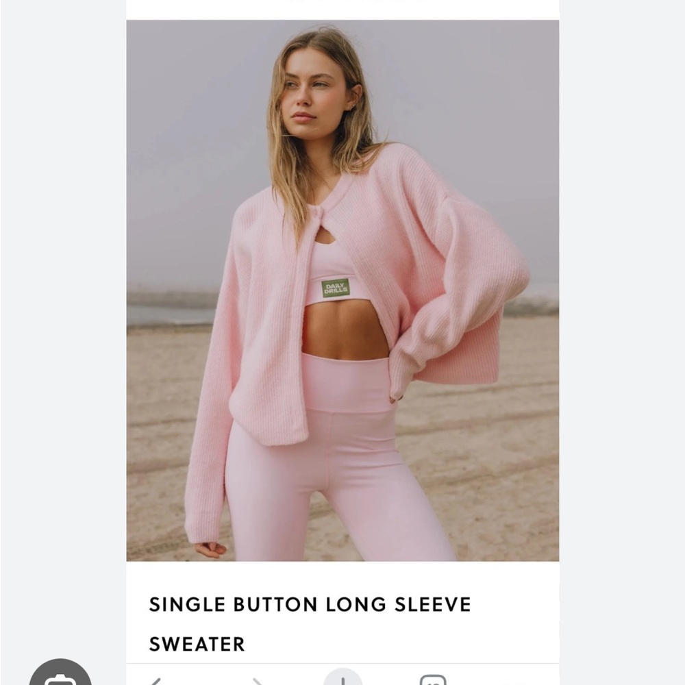 ISO Daily Drills Pink Single Button Long Sleeve Sweater